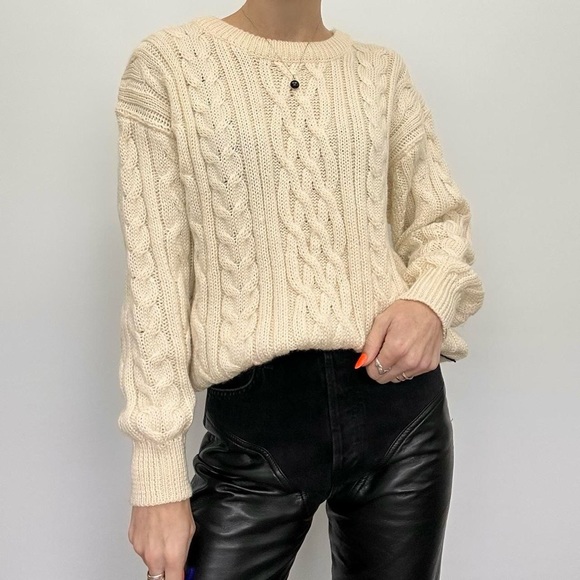 Vintage Chunky Wool Grandpa Sweater Cream - Picture 3 of 6